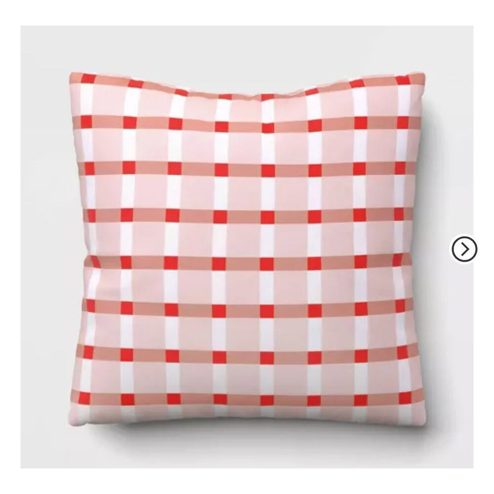 Room Essentials 17"x17" Reversible Square Outdoor Pillow – Red & Blush Plaid